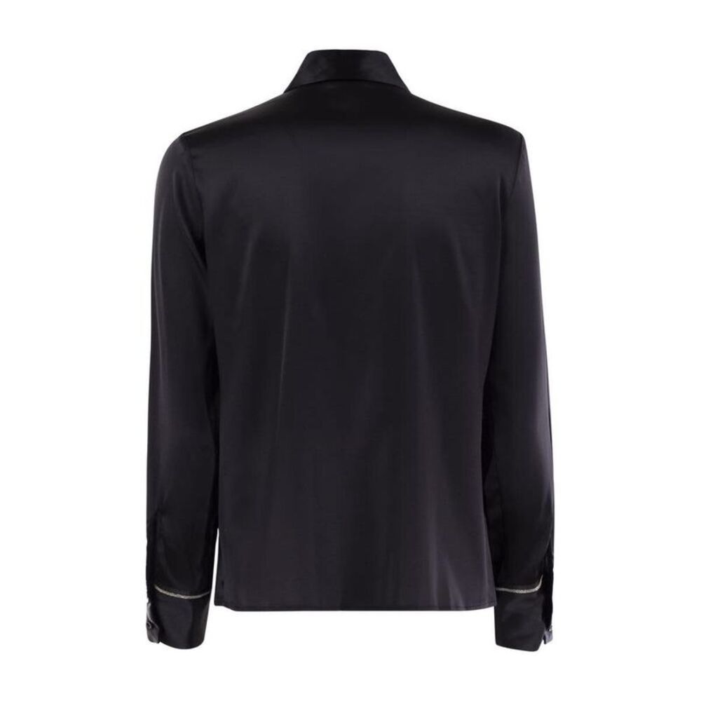 PESERICO Women's Satin Button-Up Shirt Women NIGHT BLUE Shirts
